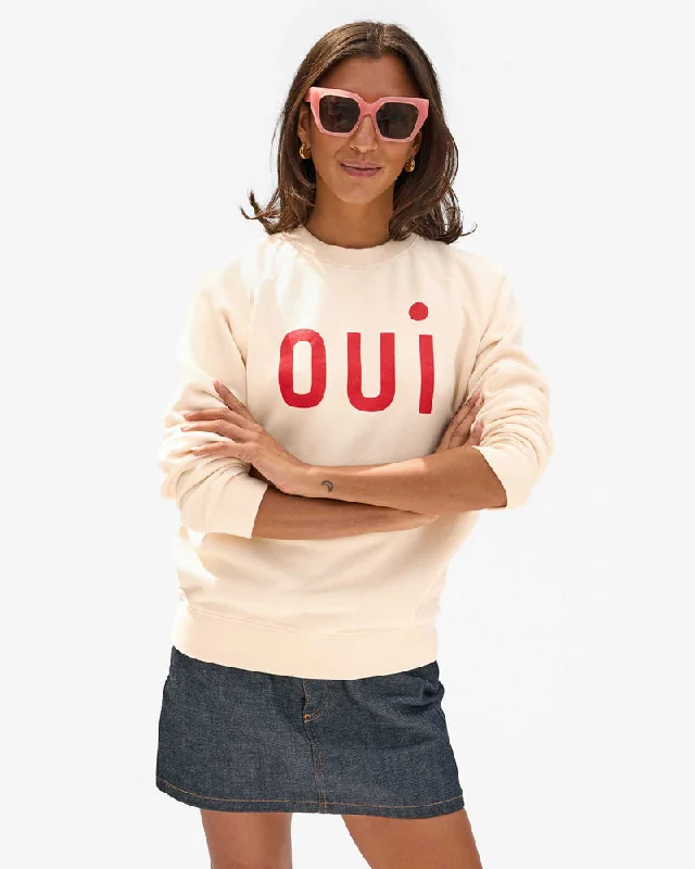 Sweatshirt Cream w/ Bright Poppy Oui Hoodie with Hem Contrast Bold Stylish