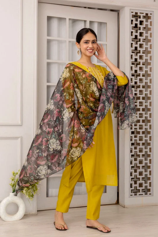 NOZ2TOZ Women's Viscose Yoke Design Solid Straight Kurta Pant With Dupatta - Mustard Casual Track Pants NOZ2TOZ Women's Viscose Yoke Design Solid Straight Kurta Pant With Dupatta - Mustard Casual Track Pants