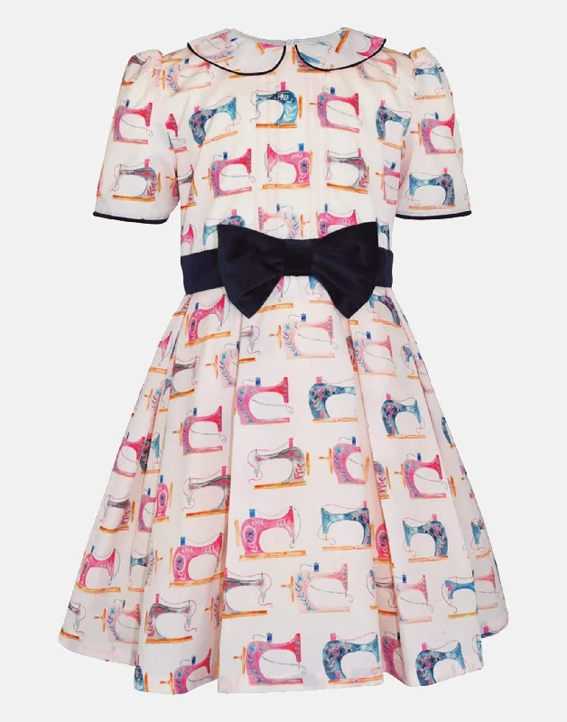 Eugenie: Sewing print dress & velvet headband Maxi Flowy Bohemian