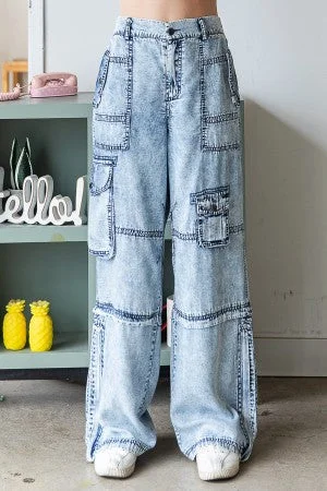 Wide Leg Cargo Denim Pants High-Waist Jogger Pants