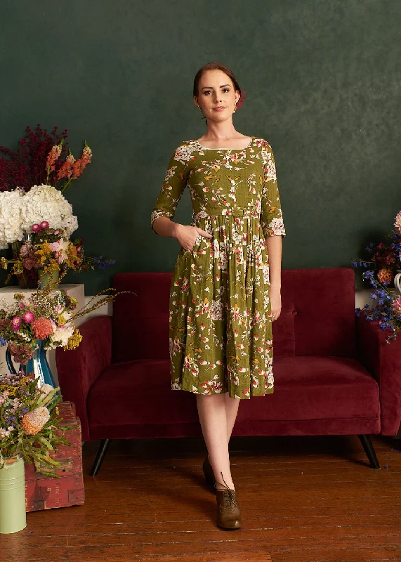 Verneta Green & Red Floral Dress Tunics Handmade artisanal
