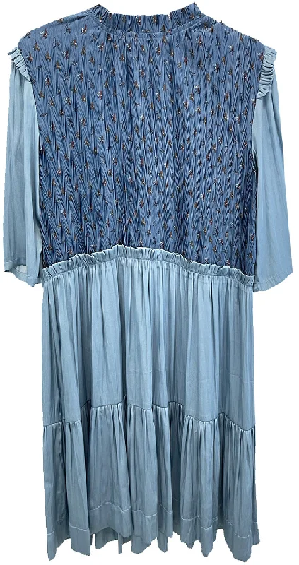 Blue Crinkle Dress D1327 Off-the-shoulder Chic Trendy