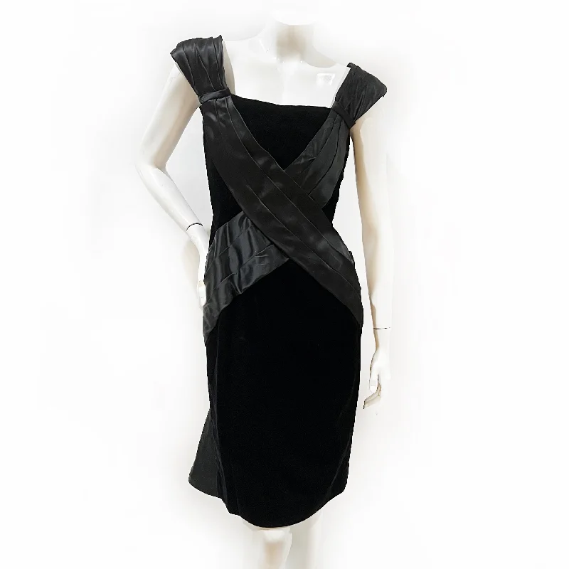 1980s Black Velvet and Satin Strap Accent Dress Tunics Modern contemporary