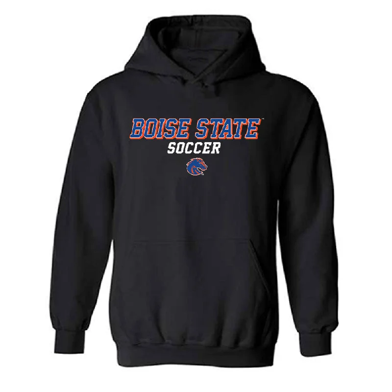 Boise State - NCAA Women's Soccer : Michaela Justiniani - Hooded Sweatshirt Classic Shersey Hoodie with Hem Frayed Vintage Worn