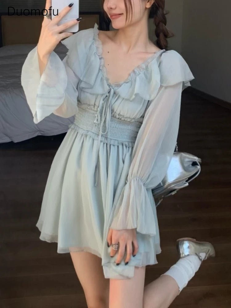Wjczt Y2k Fairycore Blue Mini Dress Women Korean Style Ruffles Long Sleeve Tunic Dresses Sweet Egirl Princess Vestidos Autumn Trendy Camisole Mini Dress Wjczt Y2k Fairycore Blue Mini Dress Women Korean Style Ruffles Long Sleeve Tunic Dresses Sweet Egirl Princess Vestidos Autumn Trendy Camisole Mini Dress