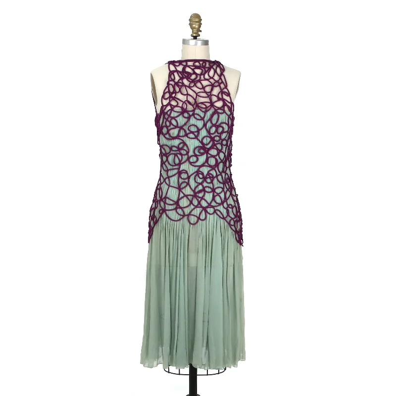2000s Haute Couture Purple and Green Chiffon Dress Tunics Sale discount