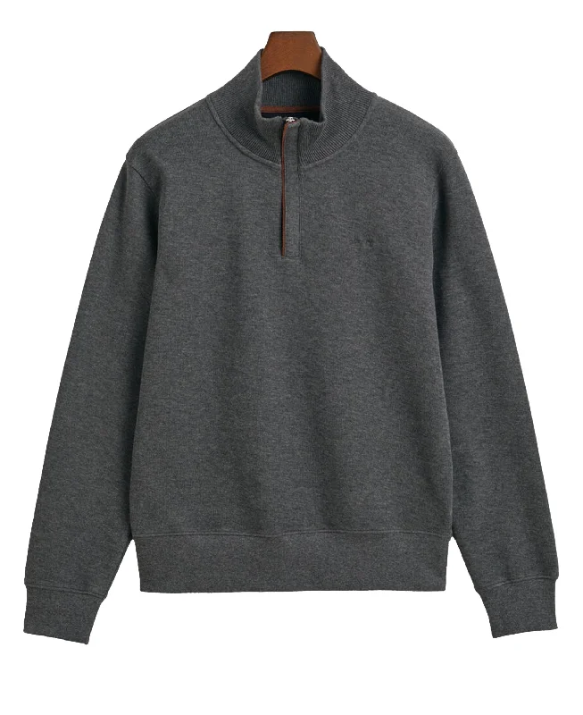 Sacker Rib Half Zip Sweatshirt - Antracit Melange Hoodie with Raglan Sleeves Sporty Comfortable Sacker Rib Half Zip Sweatshirt - Antracit Melange Hoodie with Raglan Sleeves Sporty Comfortable