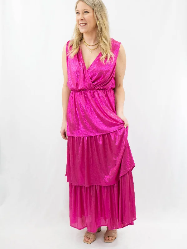 Pleated Tiered Magenta Dress Tunics Yoga stretchy