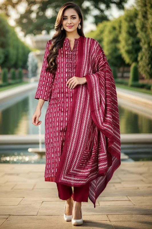 Ahika Rayon Blend Tyrian Maroon Straight Kurta Pant With Dupatta Relaxed Linen Pants