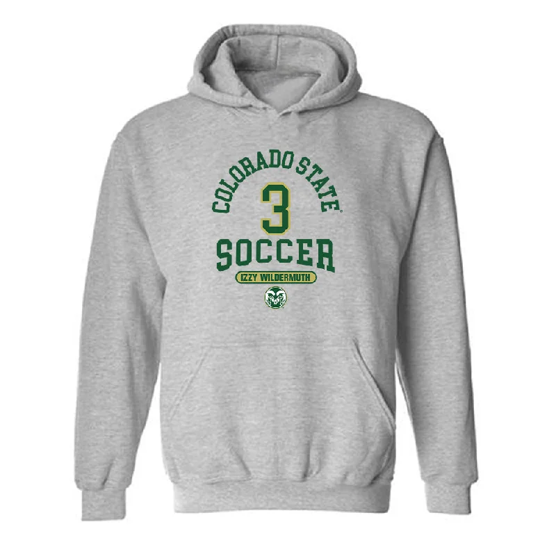 Colorado State - NCAA Women's Soccer : Izzy Wildermuth - Grey Classic Fashion Shersey Hooded Sweatshirt Hoodie with V-Neck Classic Versatile
