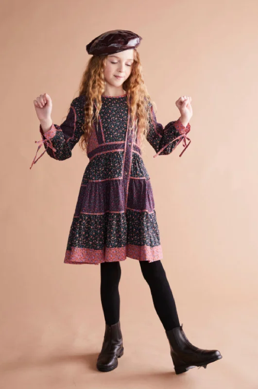 Side Button Floral Dress 1217 Crew Neckline Sporty