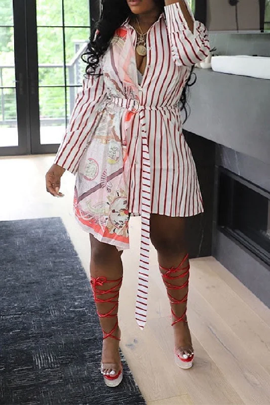 Patchwork Striped Stylish Belted Irregular Mini Dress Elegant Off-Shoulder Dress Mini Patchwork Striped Stylish Belted Irregular Mini Dress Elegant Off-Shoulder Dress Mini