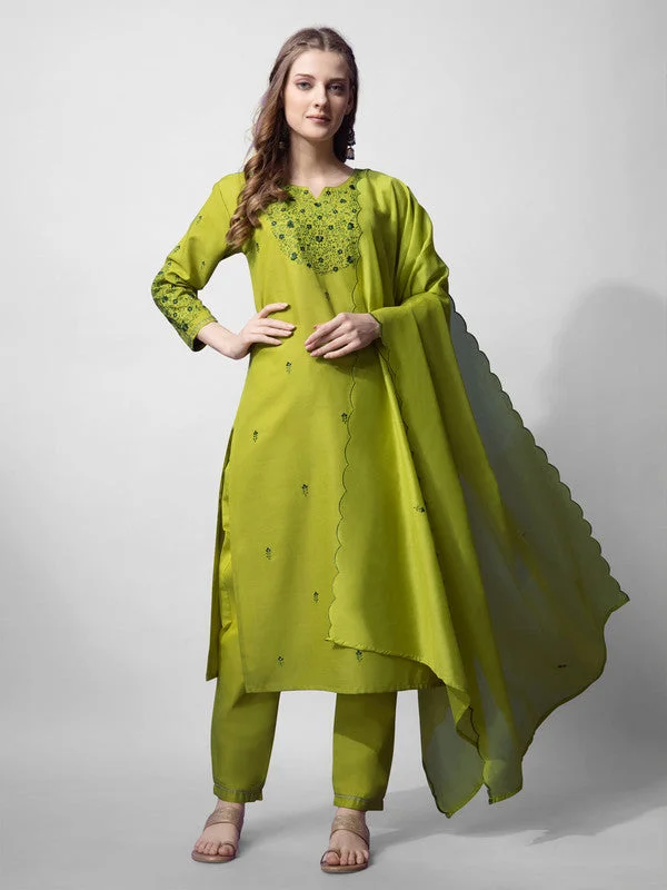NOZ2TOZ Womens Parrot Embroidered Cotton Blend Kurta Pant Set With Dupatta Comfy Athletic Pants NOZ2TOZ Womens Parrot Embroidered Cotton Blend Kurta Pant Set With Dupatta Comfy Athletic Pants