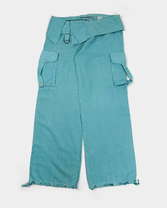 Essenza Blue Teal Wide leg Cargo Pants 1990's Comfortable Maternity Pants