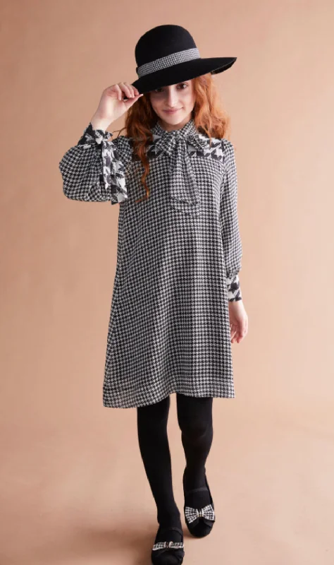 Houndstooth Ties Dress 1265 Tunics Satin smooth