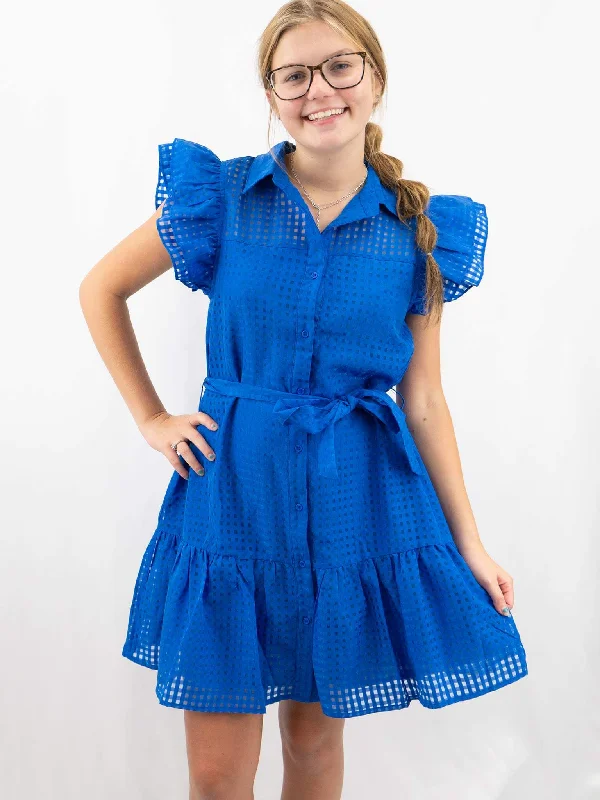 Block Print Collared Button Up Royal Blue Dress Tunics Custom made
