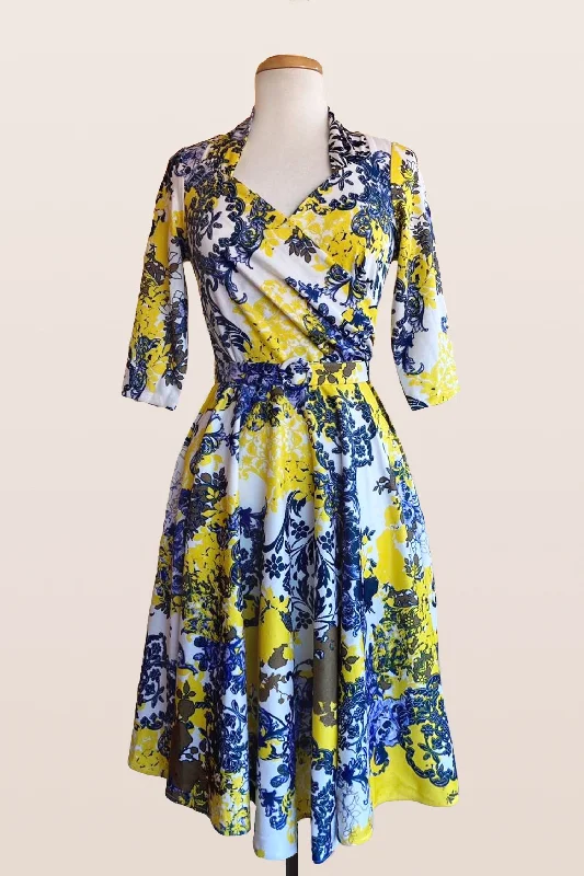Pansy Jersey Mustard Floral Dress Bodycon Club Sequined