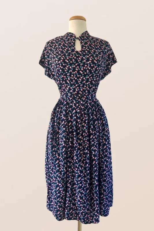 Sakura Navy & Pink Dress Maxi Flowy Bohemian