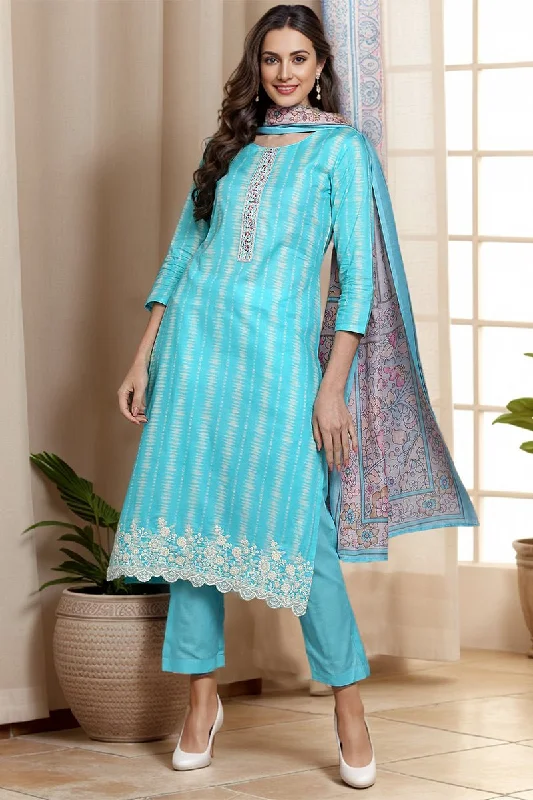 Ahika Rayon Blend Turquoise Blue Printed Rayon Straight Kurta Pant With Dupatta Lightweight Jogger Pants Ahika Rayon Blend Turquoise Blue Printed Rayon Straight Kurta Pant With Dupatta Lightweight Jogger Pants