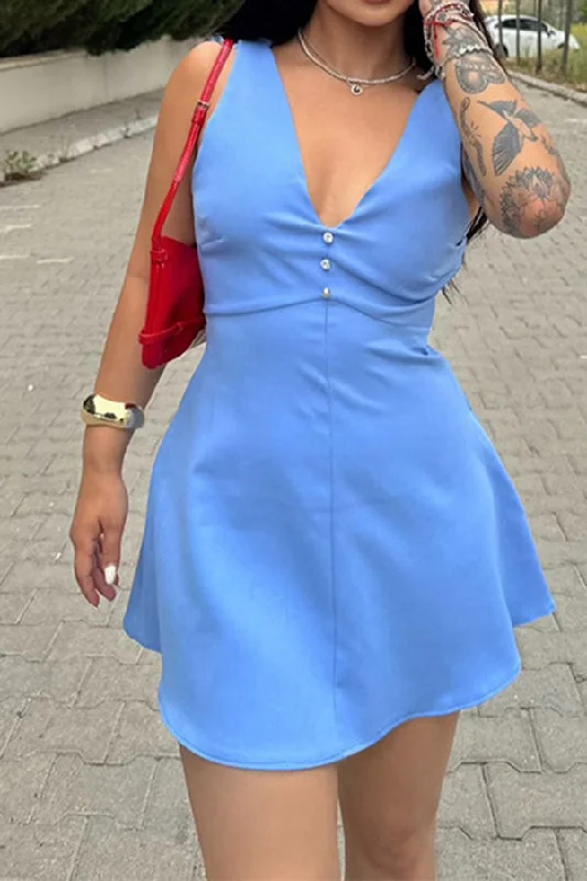 Color Block Pretty V Neck A-Line Mini Dress Chic Mini Dress with V-Neck
