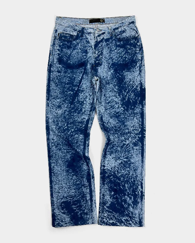 Roberto Cavalli Blue Splashed Denim Pants 2000's Comfortable Maternity Pants