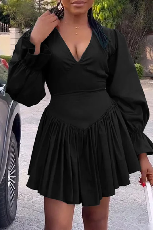 Solid Color Girly Irregular Pleated Mini Dress Stylish Summer Mini Dress
