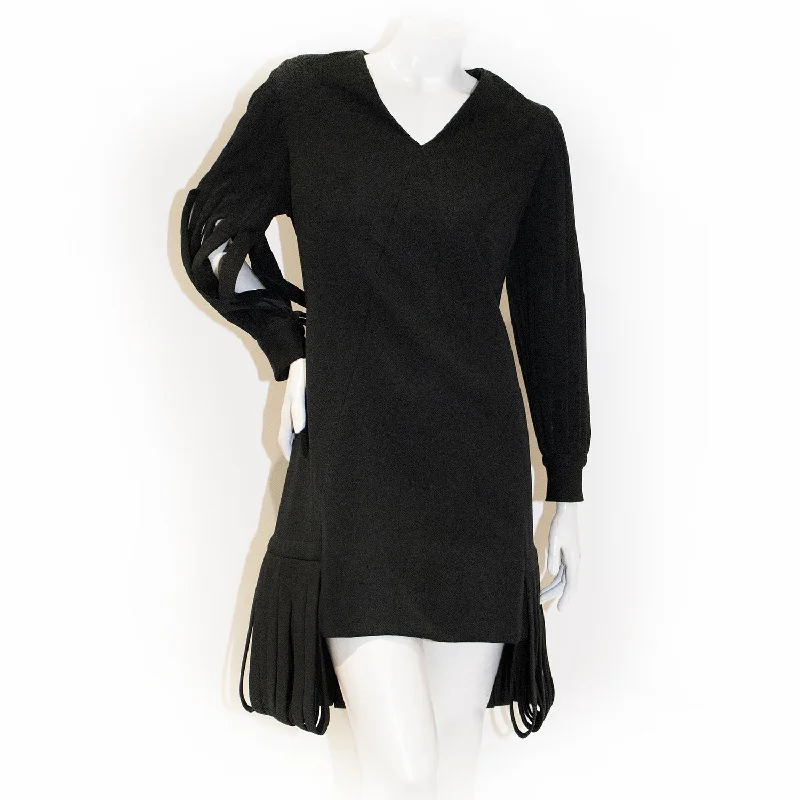Late 1960s Black Long Sleeve Carwash Dress Tunics Solid Classic