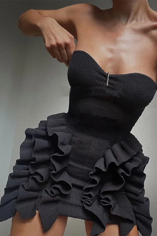 Solid Color Stunning Stringy Selvedge Tiered Mini Dress Elegant Satin Mini Dress