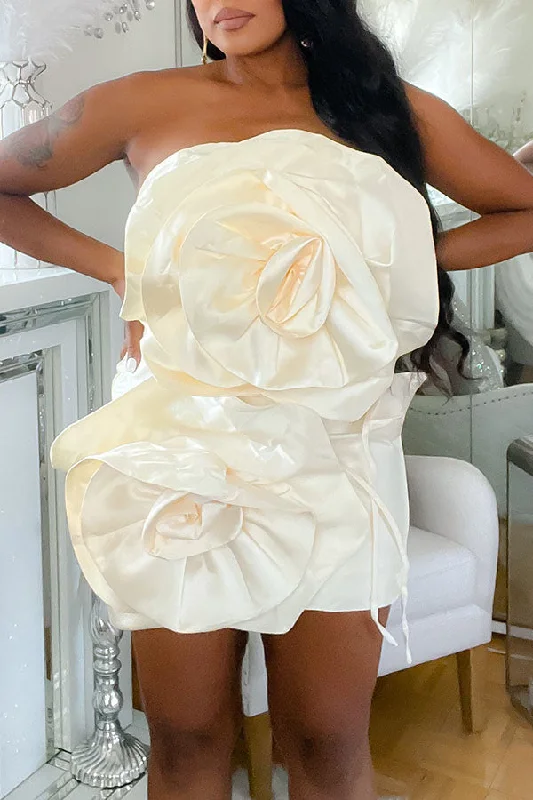 3D Flower Design Stunning Mini Dress Comfortable Smocked Mini Dress