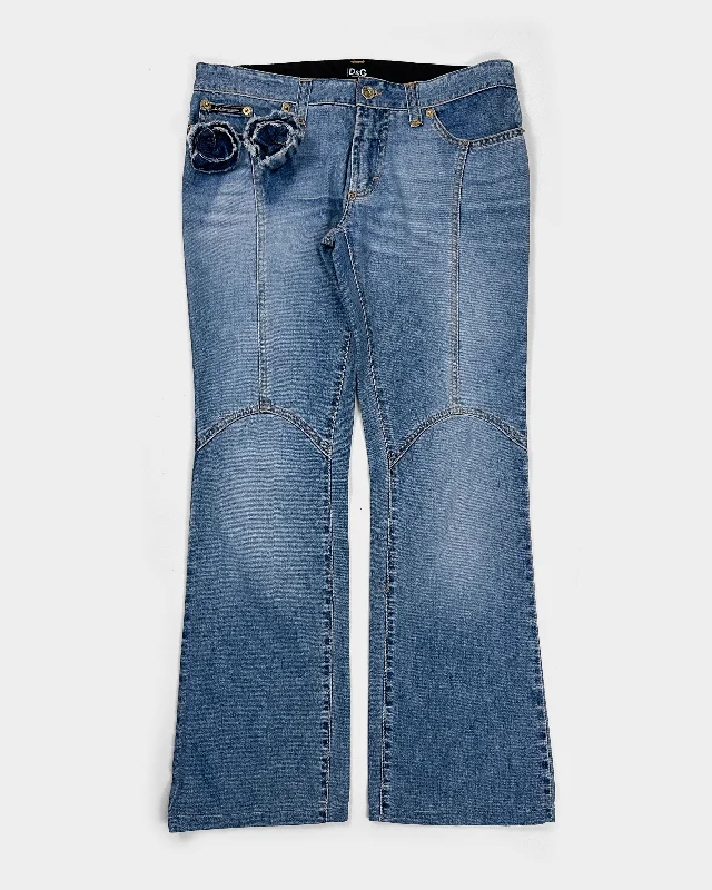 Dolce & Gabbana Denim Flower Pants 2000's Comfortable Jogger Trousers