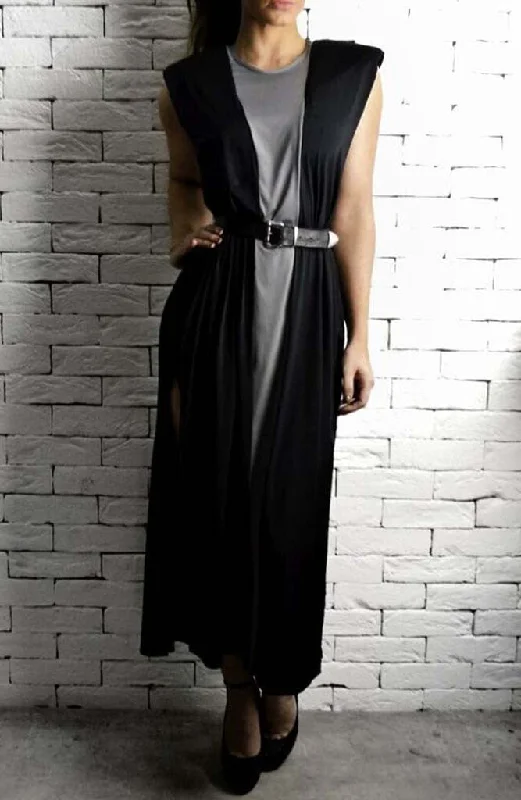 Maxi V Dress - Black/Silver Tunic Top Casual
