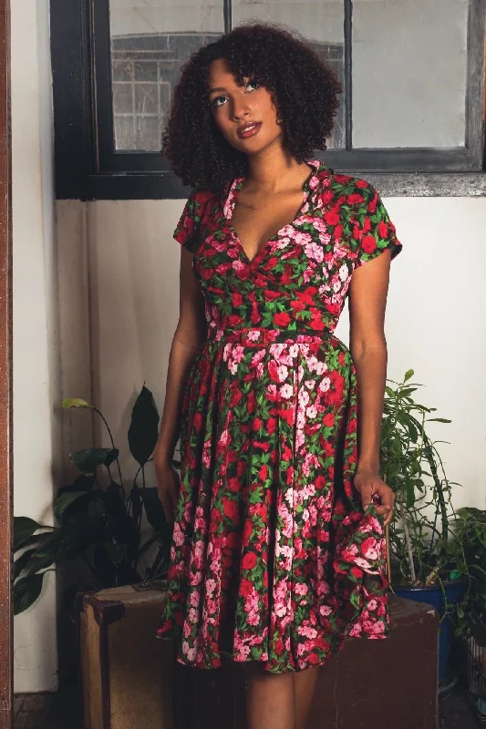 Pansy Burgundy & Green Floral Dress Tunics Corduroy durable