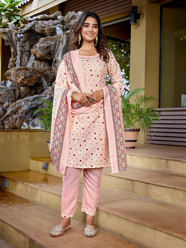 NOZ2TOZ Women's Cotton Blend Printed Straight Kurta Pant With Dupatta - Baby Pink Elegant High-Waist Pants NOZ2TOZ Women's Cotton Blend Printed Straight Kurta Pant With Dupatta - Baby Pink Elegant High-Waist Pants