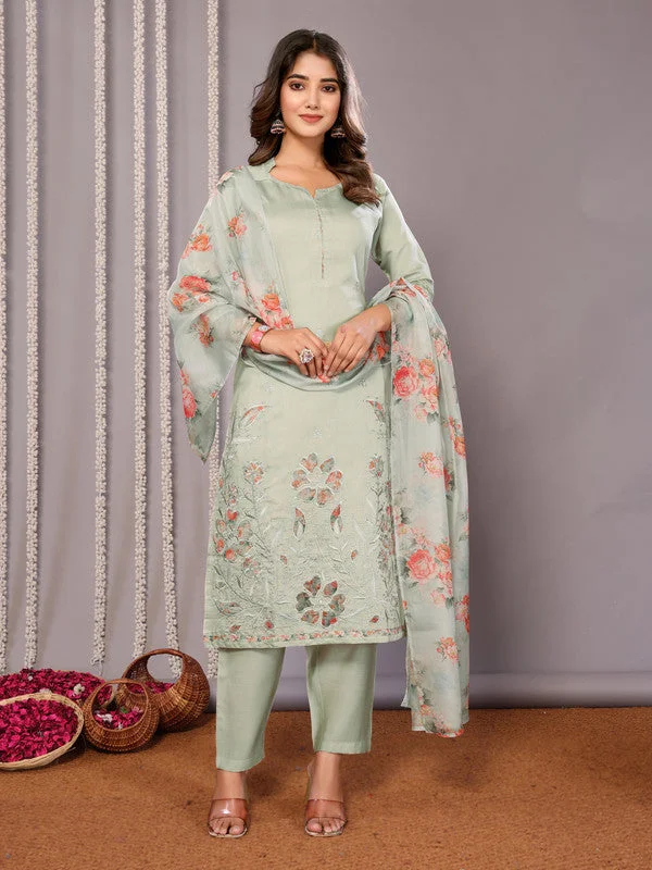 NOZ2TOZ Women's Embroidered Straight Kurta Pant With Dupatta - Light Green Casual Plaid Pants NOZ2TOZ Women's Embroidered Straight Kurta Pant With Dupatta - Light Green Casual Plaid Pants