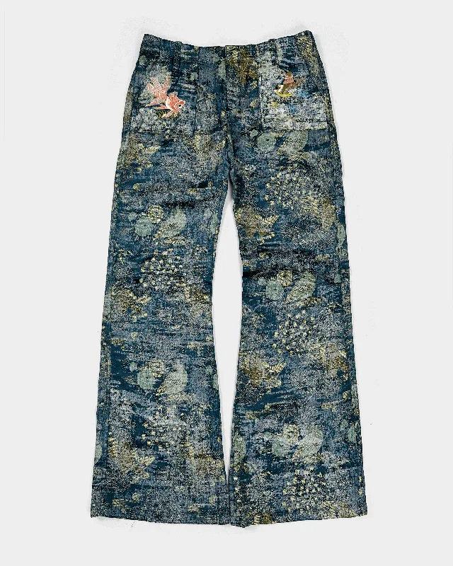 Custo Barcelona Textured Koi-Fish Flare Pants 2000's Formal Dress Pants