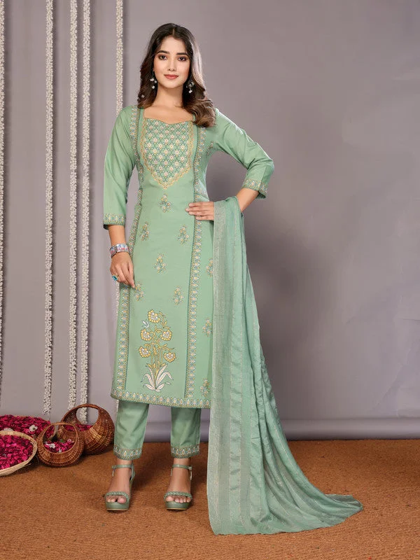 NOZ2TOZ Women's Cotton Blend Printed Straight Kurta Pant With Dupatta - Green Trendy Wide-Leg Pants NOZ2TOZ Women's Cotton Blend Printed Straight Kurta Pant With Dupatta - Green Trendy Wide-Leg Pants