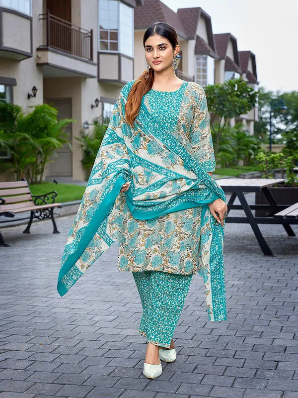 NOZ2TOZ Women's Cotton Blend Printed Straight Kurta Pant With Dupatta - Sea Green Cozy Knit Pants NOZ2TOZ Women's Cotton Blend Printed Straight Kurta Pant With Dupatta - Sea Green Cozy Knit Pants