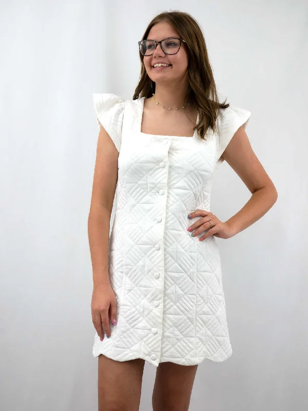 White Quilted Ruffle Sleeve Dress Tunics Fall fleece