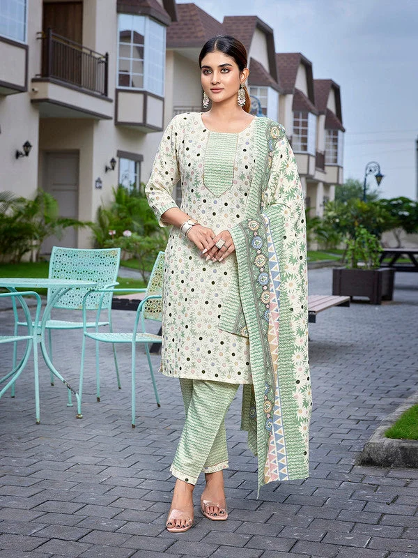 NOZ2TOZ Women's Cotton Blend Printed Straight Kurta Pant With Dupatta - Green Casual Lounge Pants NOZ2TOZ Women's Cotton Blend Printed Straight Kurta Pant With Dupatta - Green Casual Lounge Pants