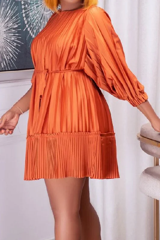 Solid Color Classic Lace-Up Pleated Mini Dress Comfortable Off-Shoulder Mini Dress