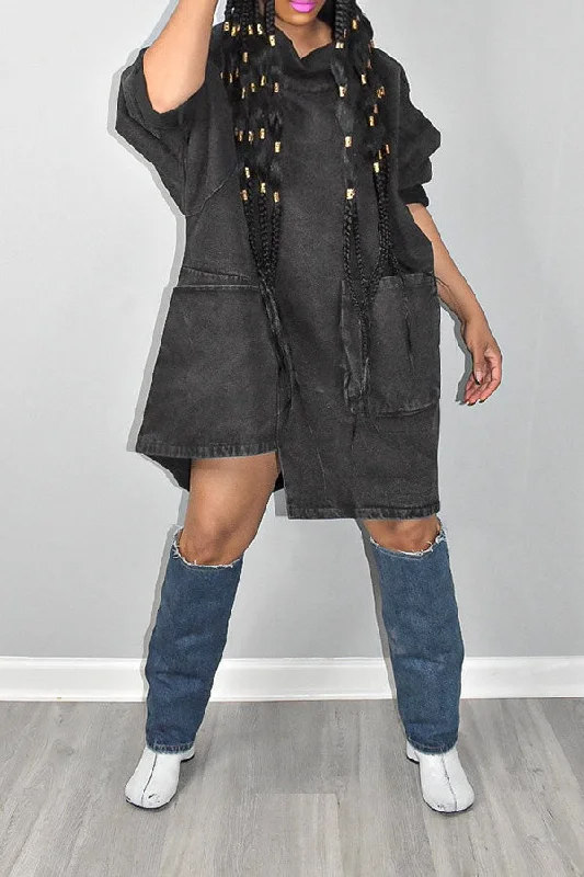 Solid Color Whimsical Irregular Denim Mini Dress Stylish Sweetheart Mini Dress