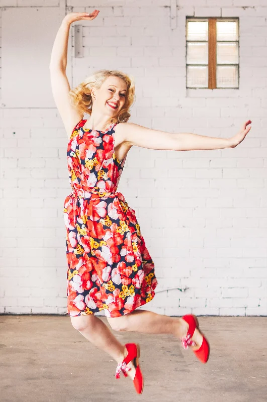 Dalena Red Floral Dress Tunics Leisure comfortable