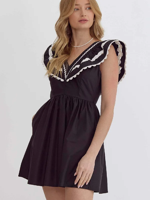 Black and White Kite Sleeve Dress Tunics Short Trendy