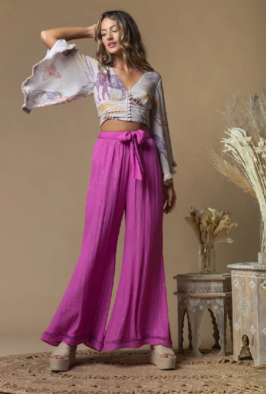 Magenta Pants with Silver Stripe Elegant Silk Pants