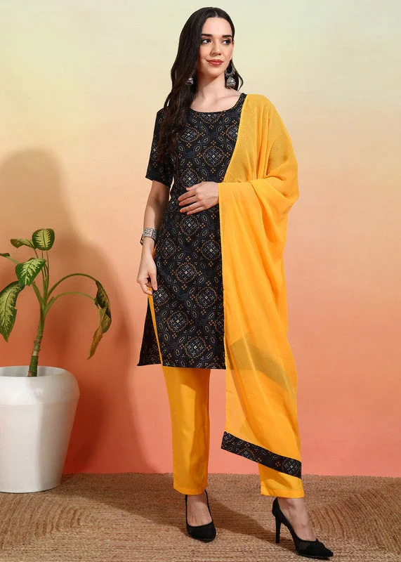 NOZ2TOZ Women's Crepe Printed Straight Kurta Pant With Dupatta - Black Comfortable Fleece Pants
