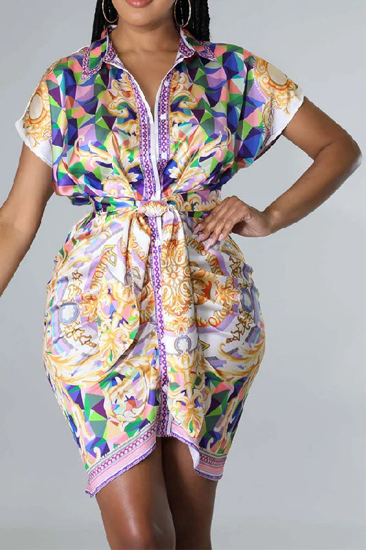Tribal Print Retro Ruched Lace-Up Mini Dress Chic Halter Mini Dress