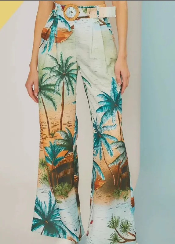 Palm Print Pants Soft Stretch Leggings
