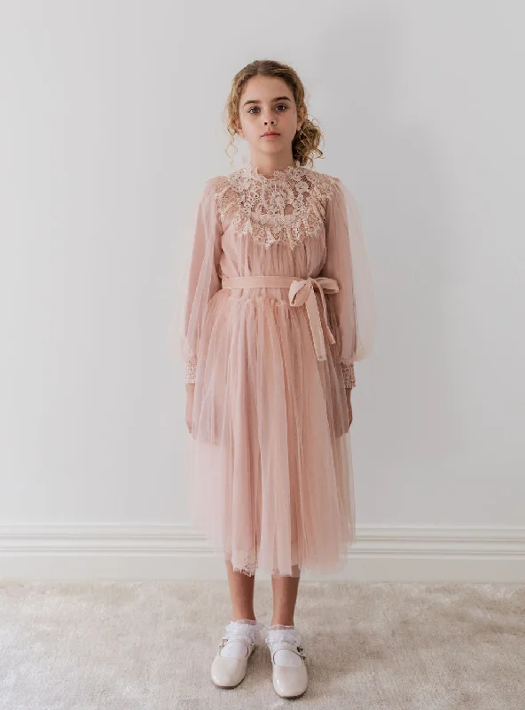 1223B-French Lace Tulle Babydoll Dress MIDI Tunics Wedding white