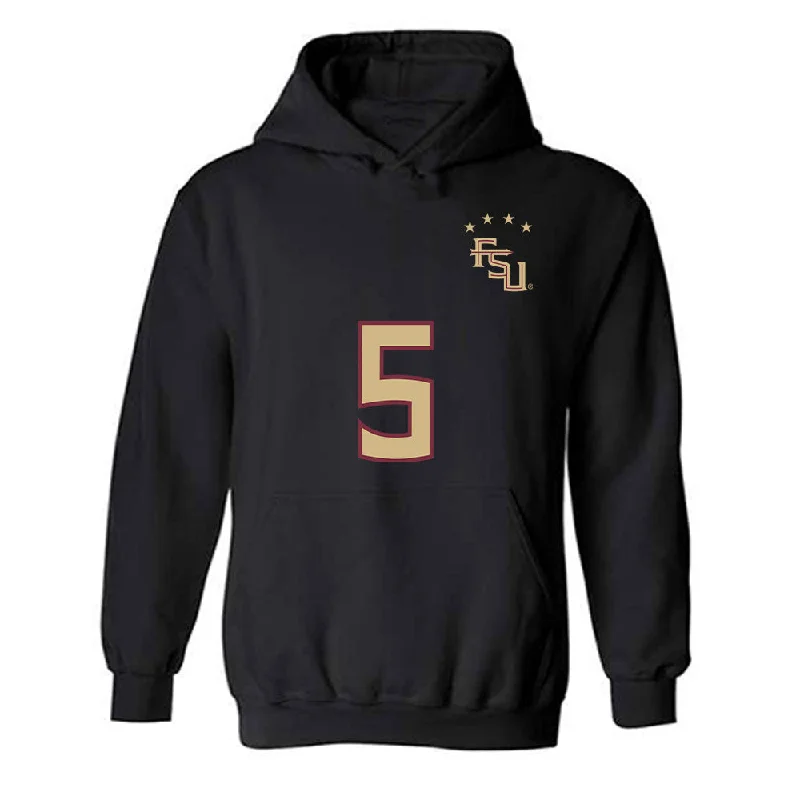 FSU - NCAA Women's Soccer : Giana Riley - Black Replica Shersey Hooded Sweatshirt Hoodie with Tied Waist Feminine Flattering FSU - NCAA Women's Soccer : Giana Riley - Black Replica Shersey Hooded Sweatshirt Hoodie with Tied Waist Feminine Flattering