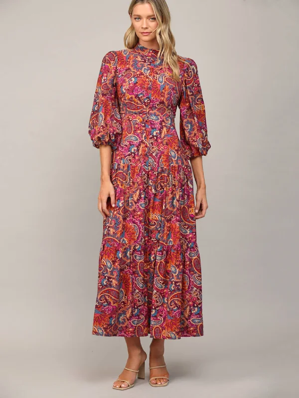 Plum Paisley Button Detail Dress Tunics Timeless classic